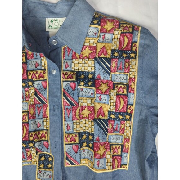 Quacker Factory Womens Size S Denim Embroidered Shirt Faith Hope Love New - Picture 5 of 11
